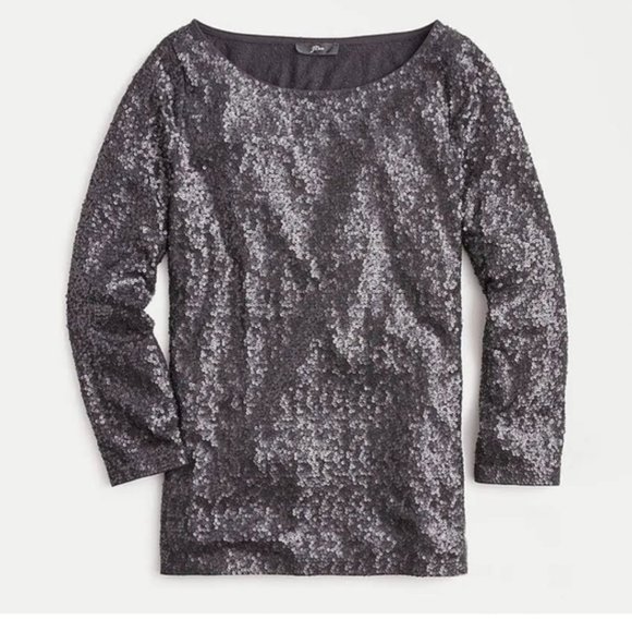 NWT J. Crew Boatneck Sequin Top in Black - Picture 2 of 7